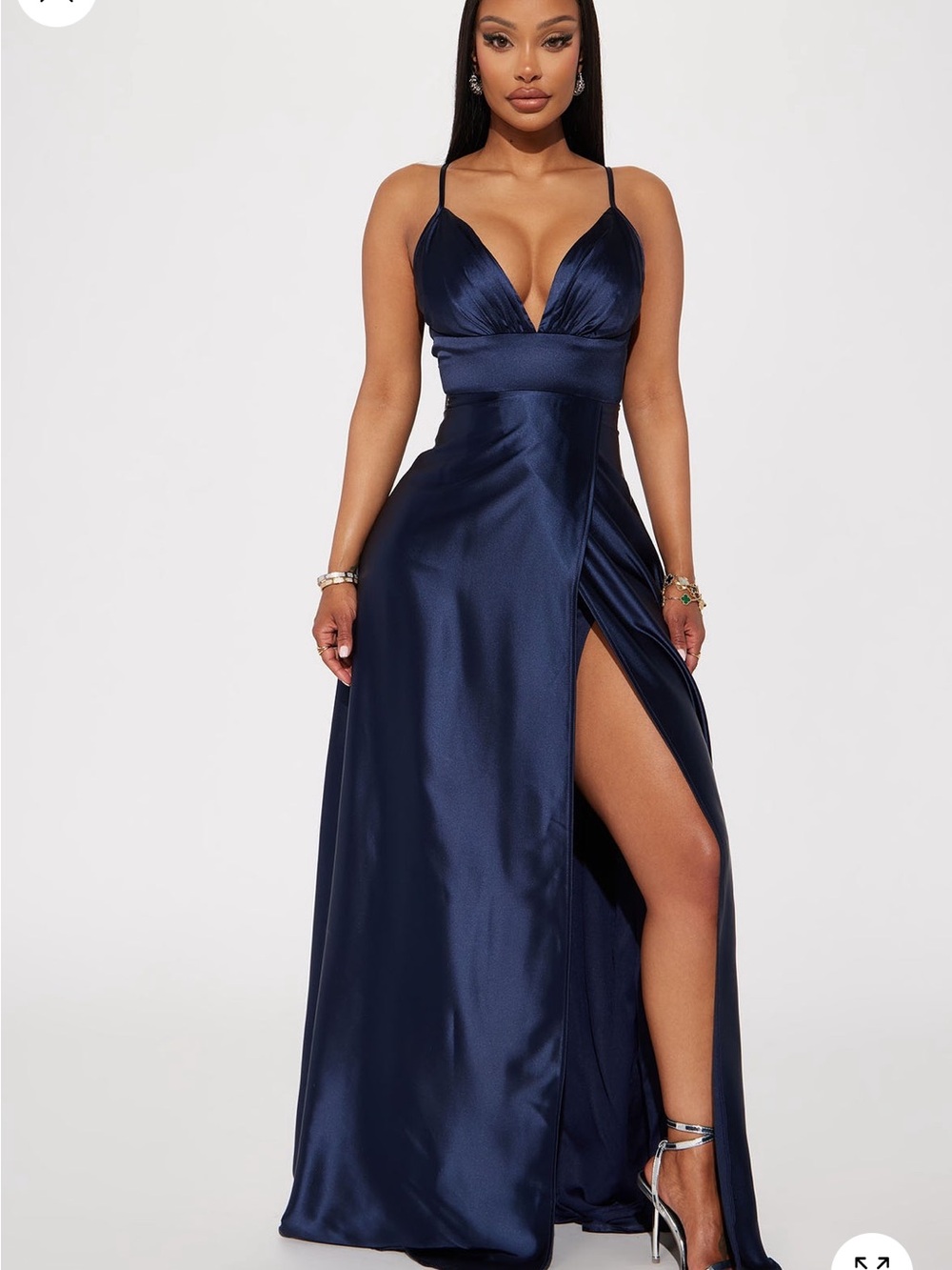 Fashion Nova Ashlynn Satin Gown - Navy